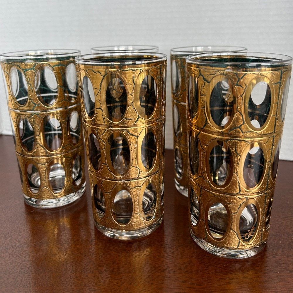 Vintage Set of Five MCM CULVER Pisa Highball/Tom Collins Glasses SIGNED